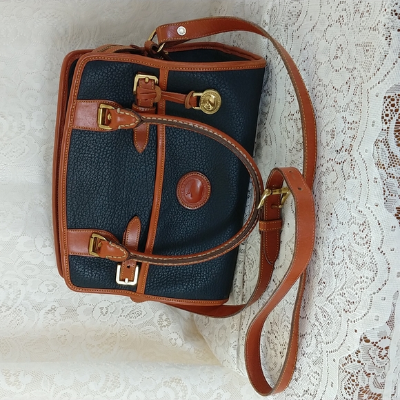 Dooney & Bourke Handbags - Vintage Dooney & Bourke Navy Leather Buckle Satchel Bag